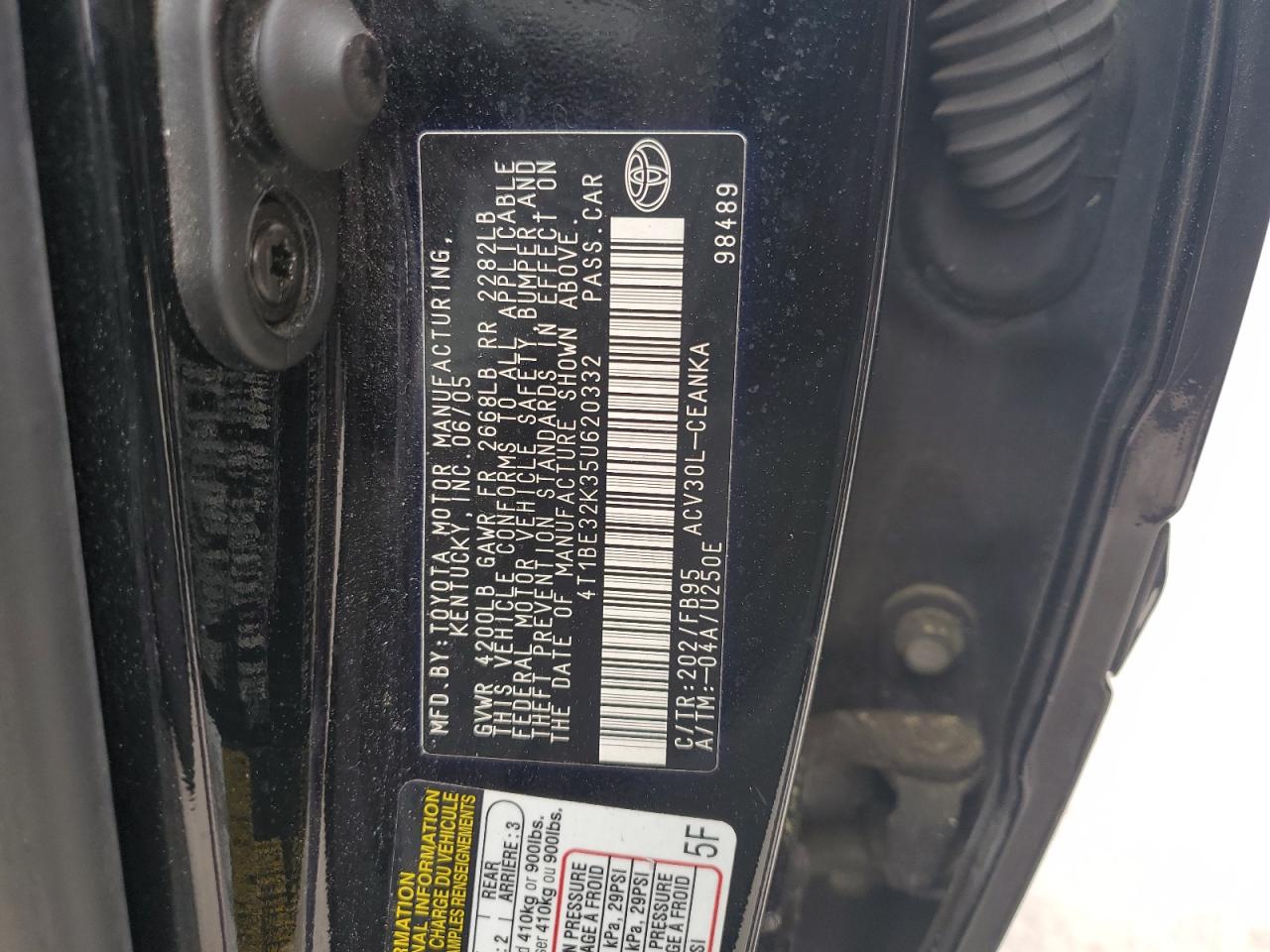 4T1BE32K35U620332 2005 Toyota Camry Le