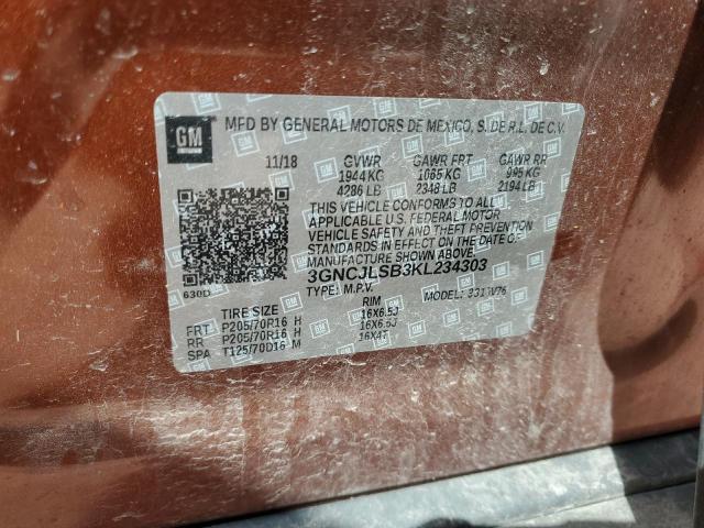 2019 Chevrolet Trax 1Lt VIN: 3GNCJLSB3KL234303 Lot: 52656414