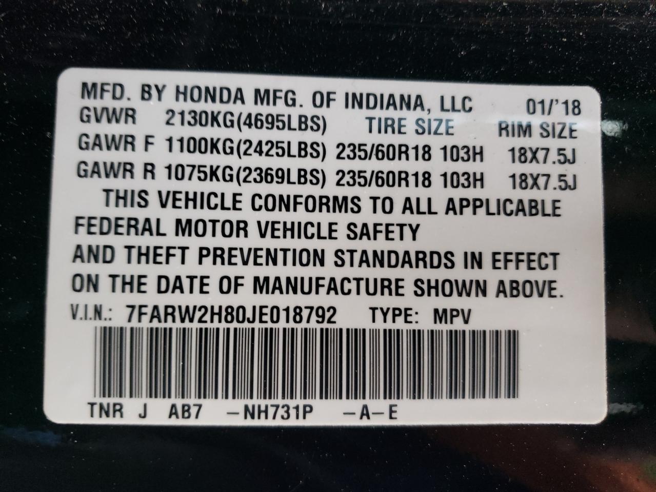 7FARW2H80JE018792 2018 Honda Cr-V Exl