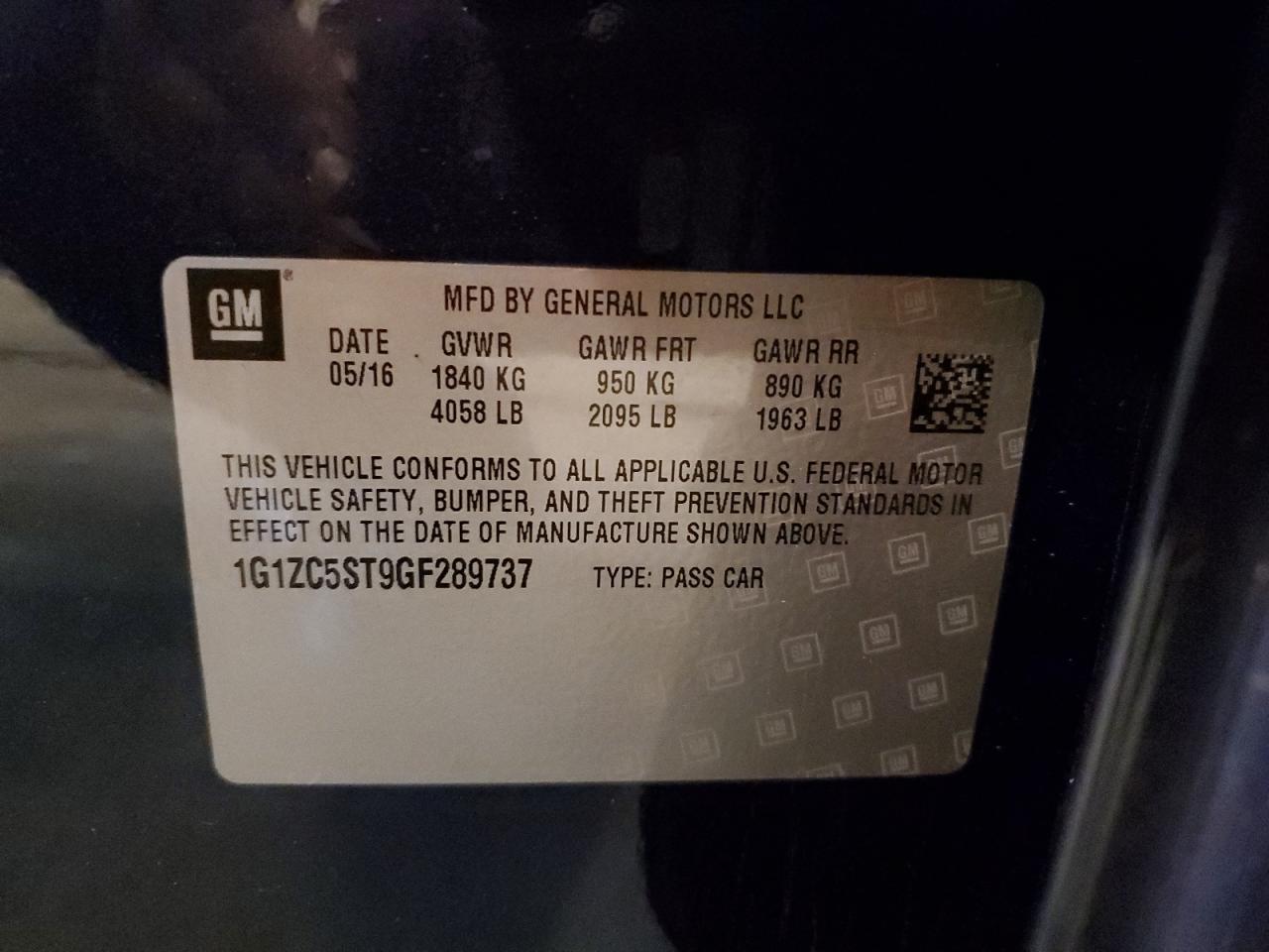 1G1ZC5ST9GF289737 CHEVROLET MALIBU 2016
