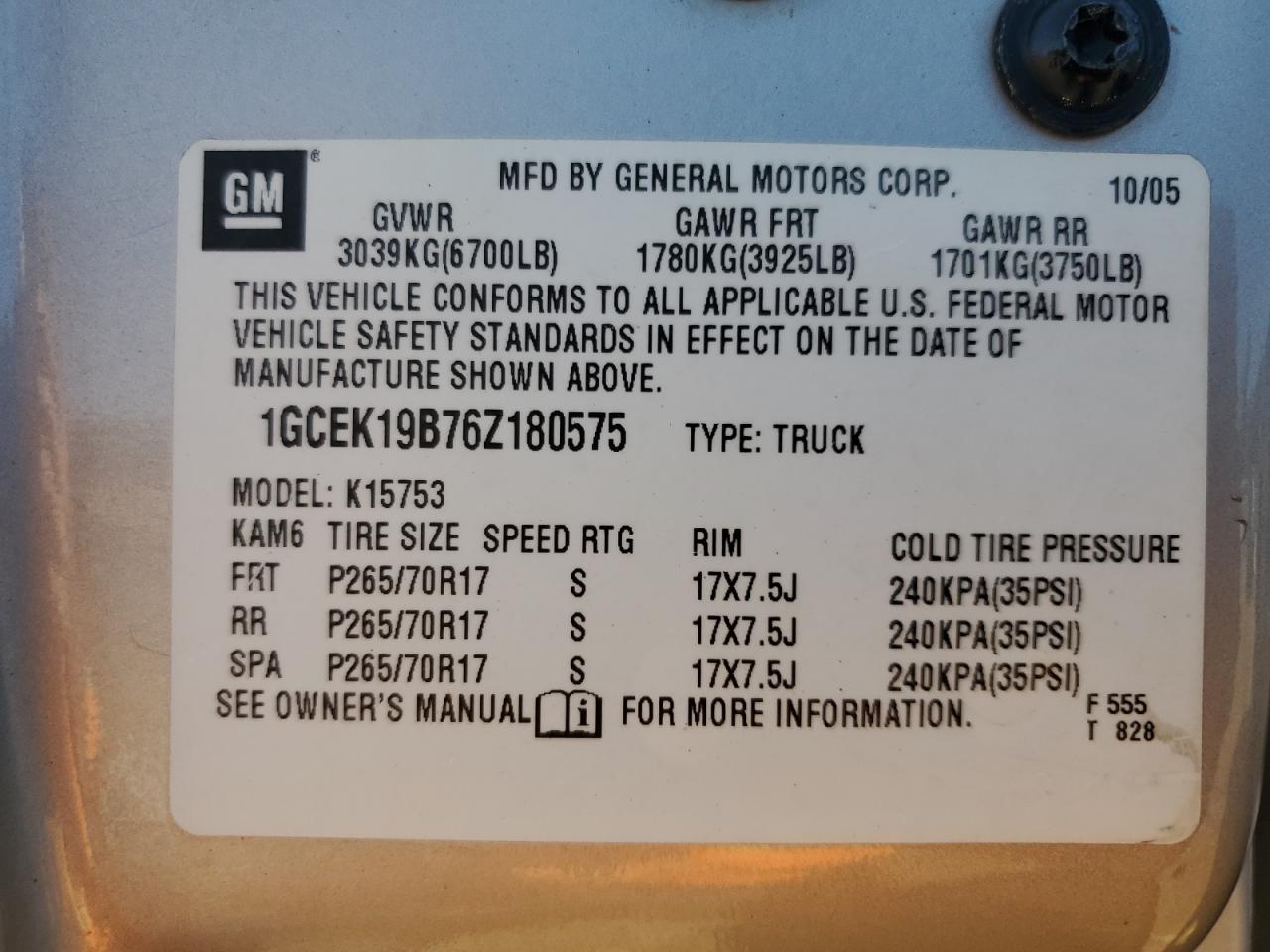 1GCEK19B76Z180575 2006 Chevrolet Silverado K1500