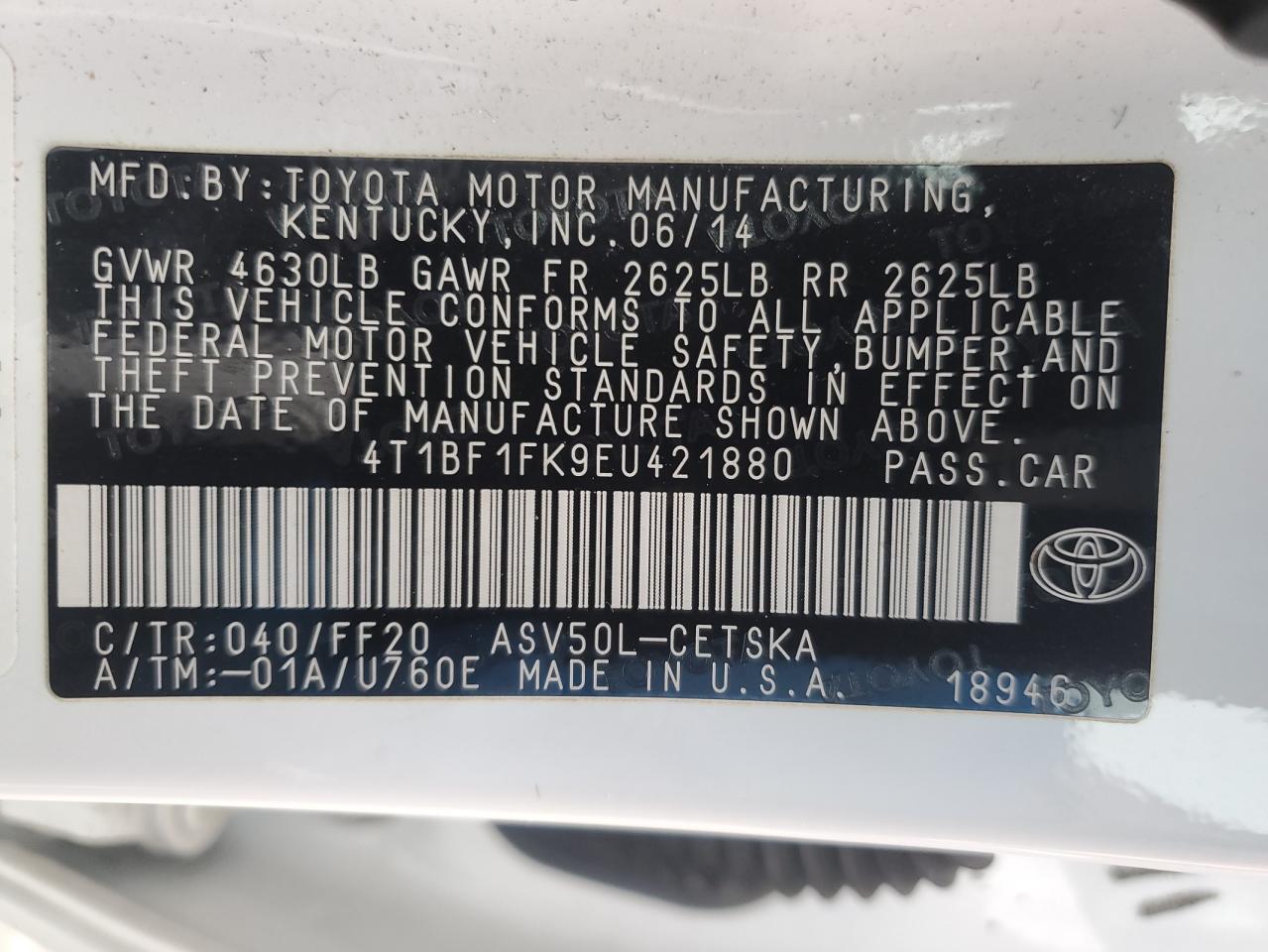 4T1BF1FK9EU421880 2014 Toyota Camry L