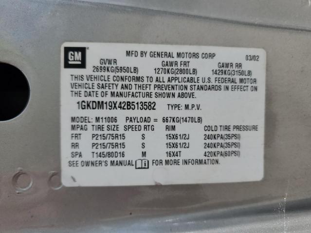 2002 GMC Safari Xt VIN: 1GKDM19X42B513582 Lot: 52876184