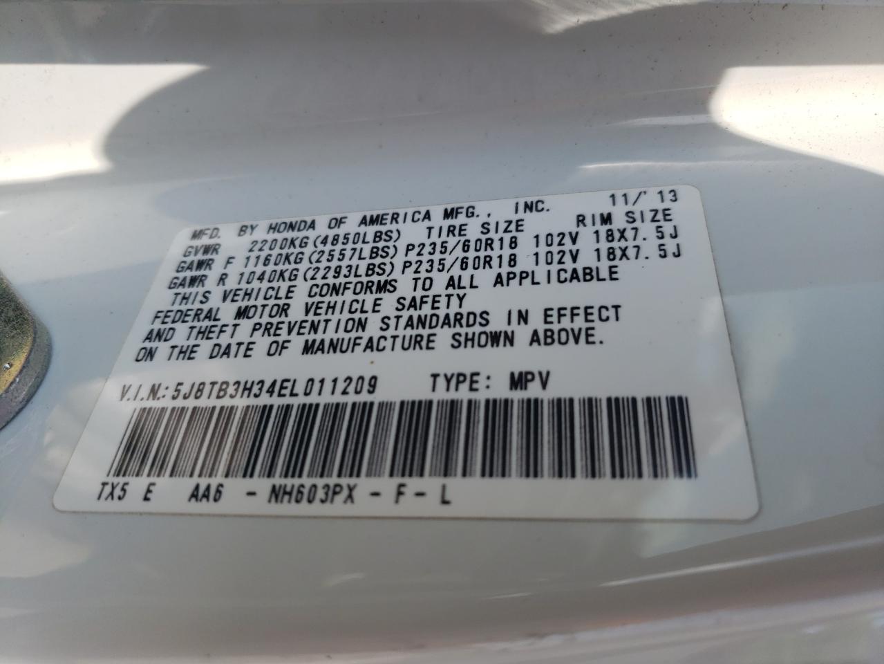 5J8TB3H34EL011209 2014 Acura Rdx