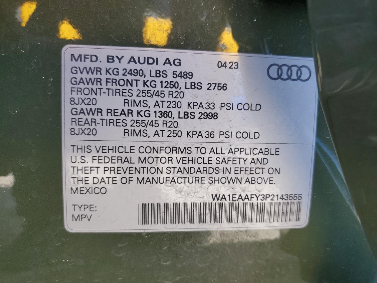 WA1EAAFY3P2143555 2023 Audi Q5 Premium Plus 45