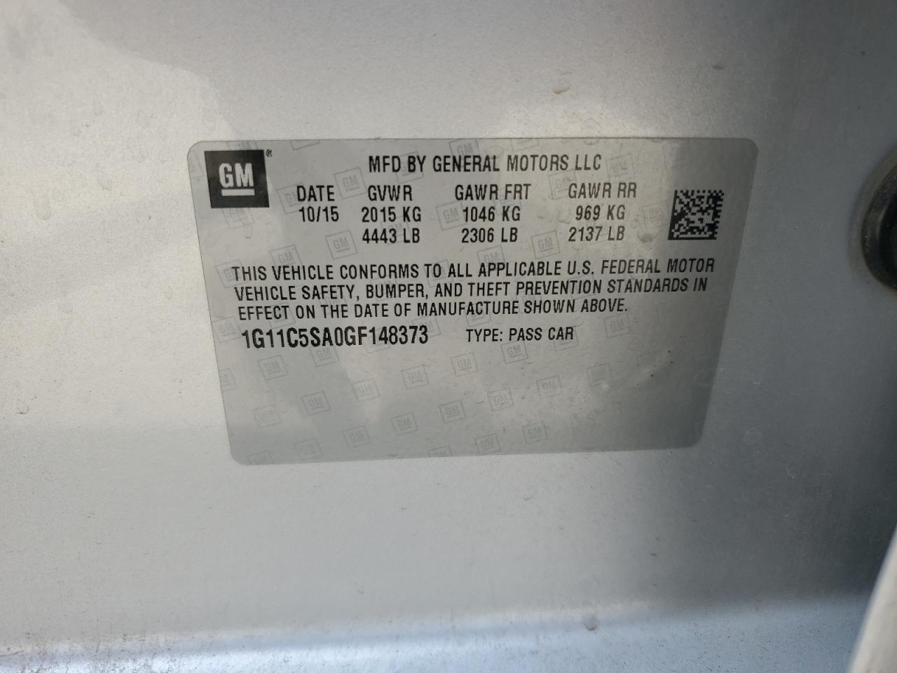 1G11C5SA0GF148373 CHEVROLET MALIBU 2016
