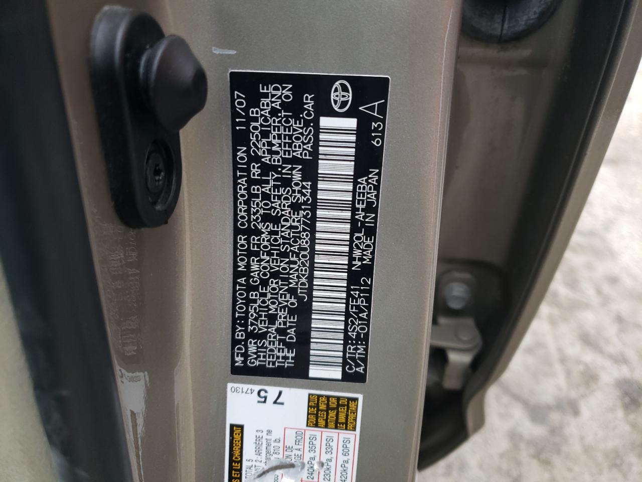 JTDKB20U887731344 2008 Toyota Prius