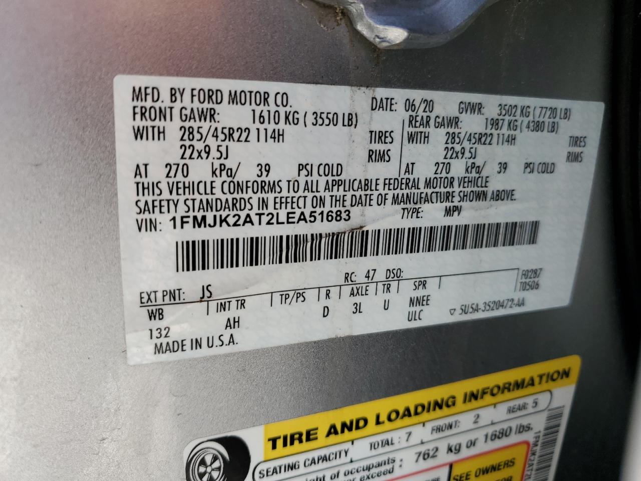 1FMJK2AT2LEA51683 FORD EXPEDITION 2020