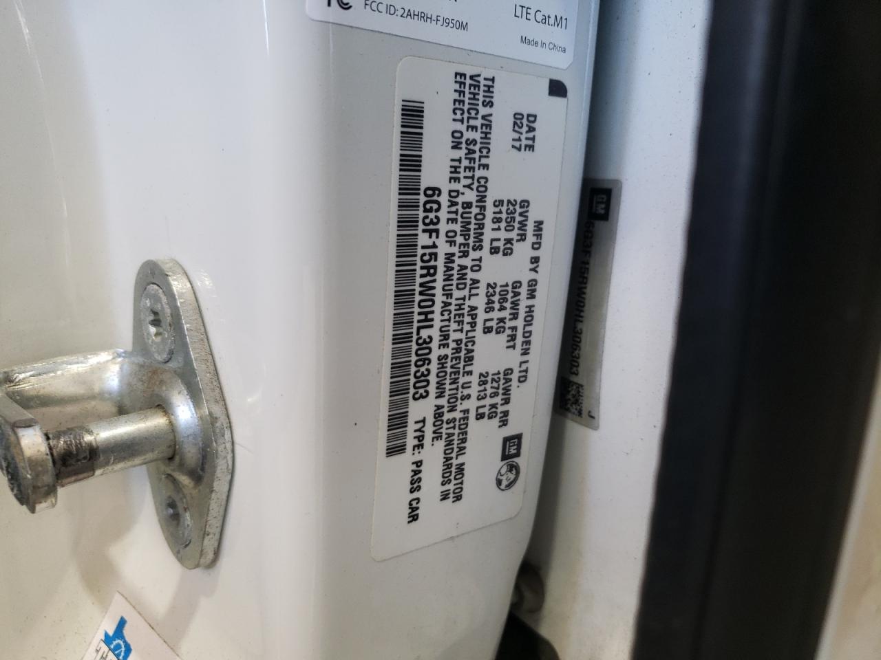 6G3F15RW0HL306303 CHEVROLET SS 2017