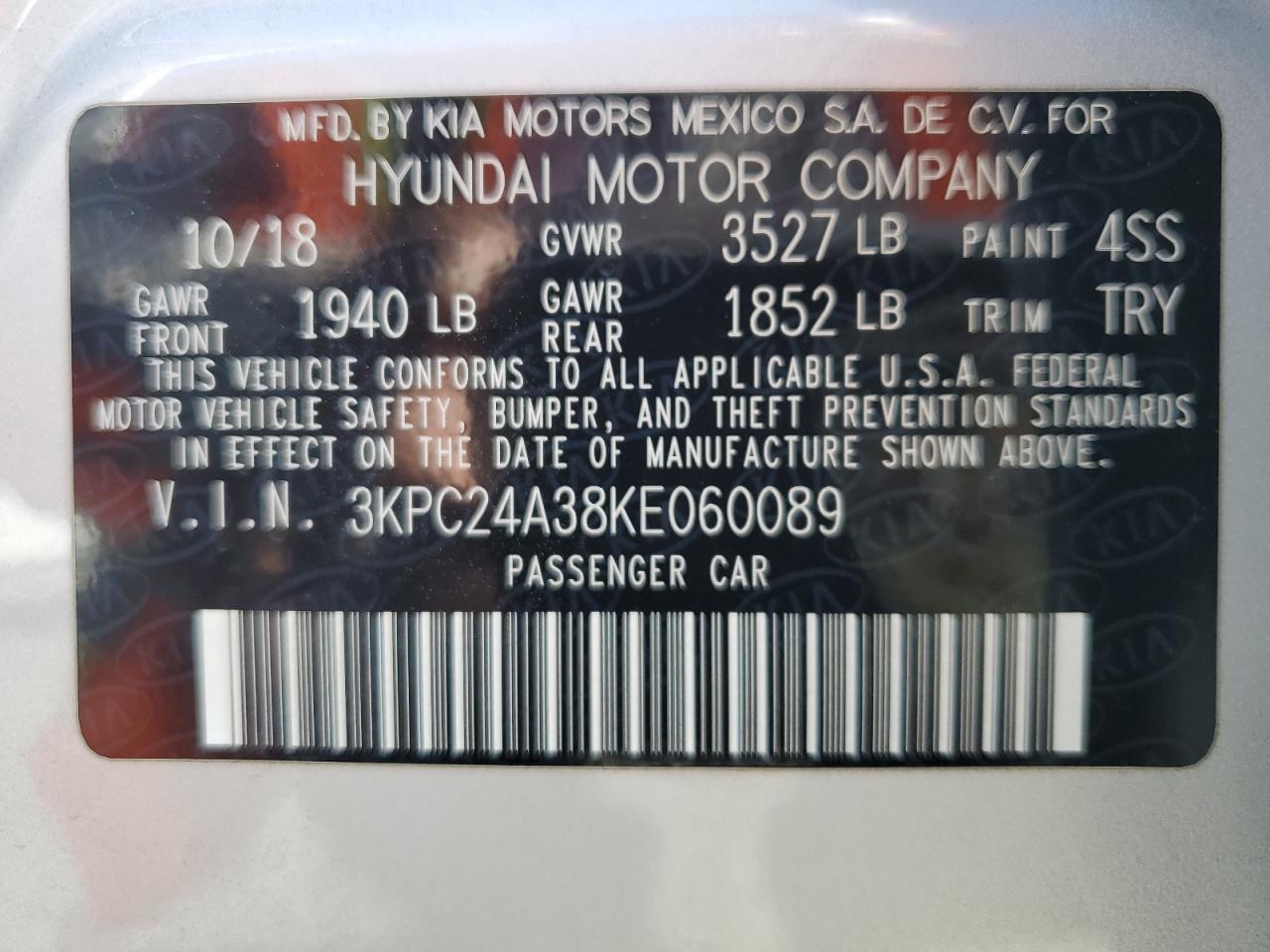 2019 Hyundai Accent Se vin: 3KPC24A38KE060089