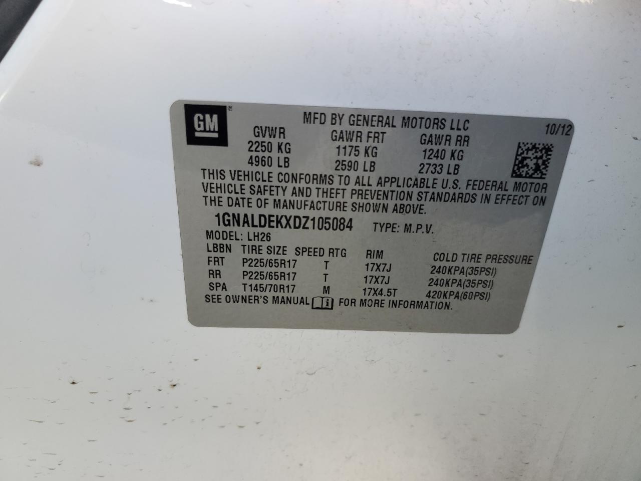 1GNALDEKXDZ105084 2013 Chevrolet Equinox Lt