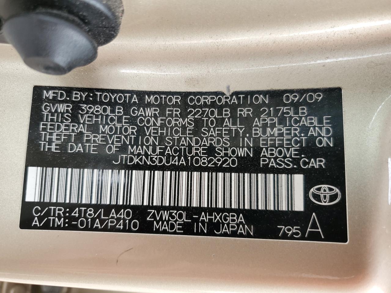 JTDKN3DU4A1082920 2010 Toyota Prius