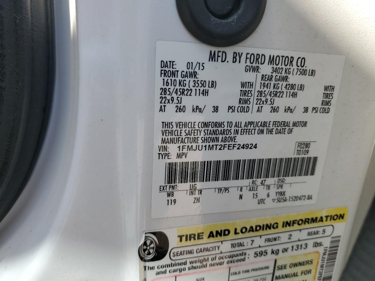 1FMJU1MT2FEF24924 2015 Ford Expedition Platinum