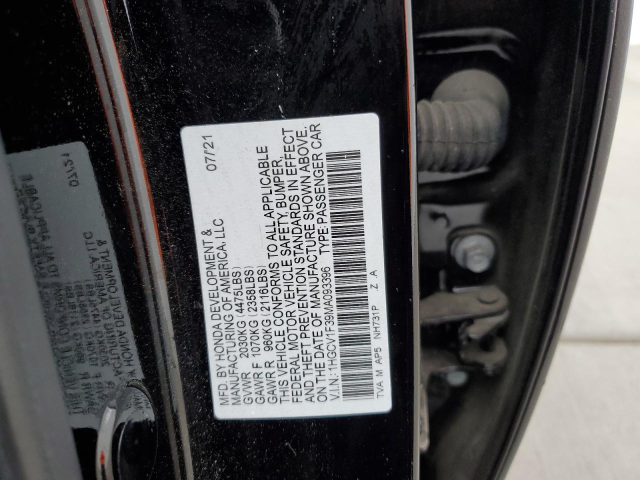 1HGCV1F39MA093396 2021 Honda Accord Sport