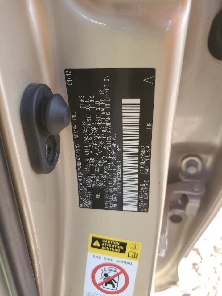 5TDYK3EHXCS066604 2012 Toyota Highlander Limited