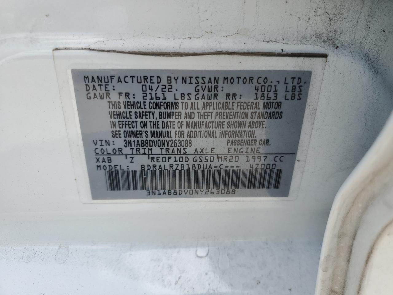 3N1AB8DV0NY263088 NISSAN SENTRA 2022