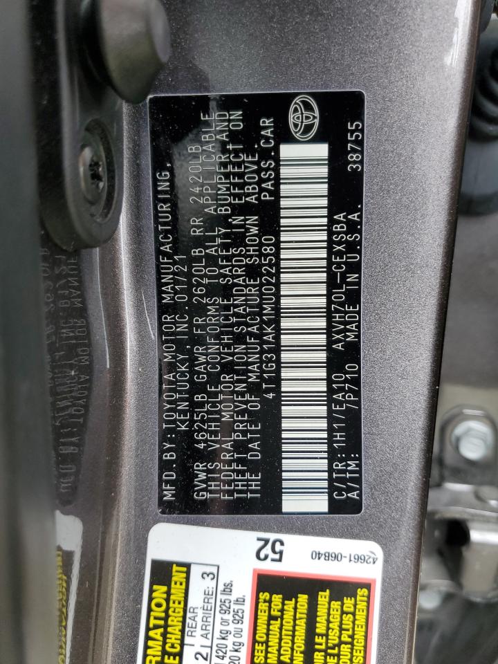 4T1G31AK1MU022580 2021 Toyota Camry Se