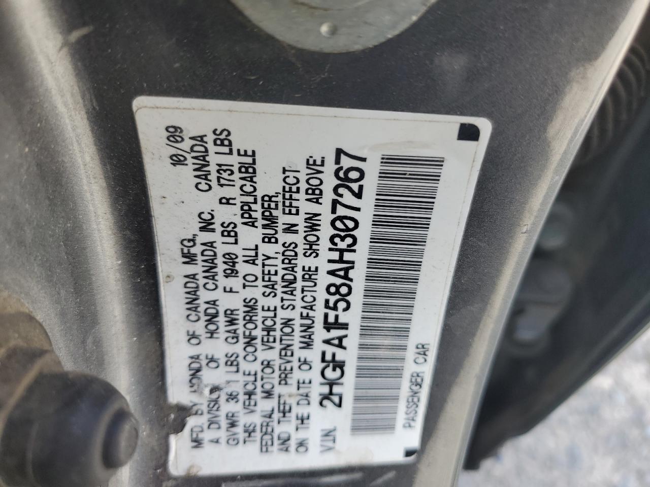 2HGFA1F58AH307267 2010 Honda Civic Lx