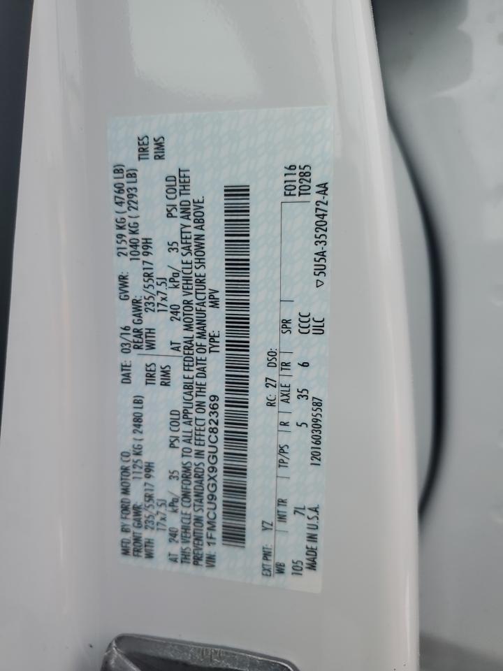 1FMCU9GX9GUC82369 FORD ESCAPE 2016