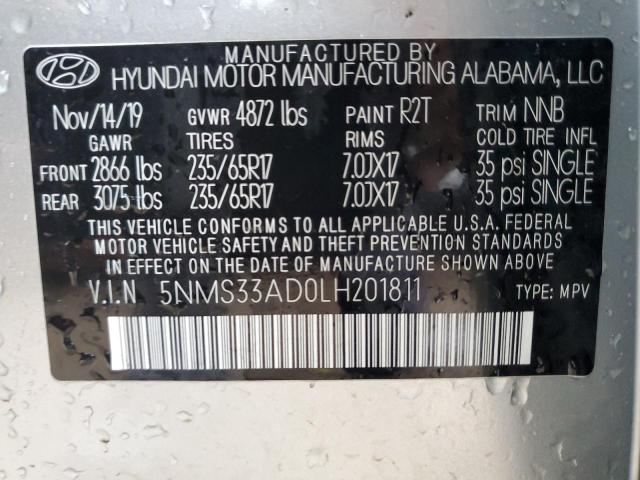 2020 Hyundai Santa Fe Sel VIN: 5NMS33AD0LH201811 Lot: 52110054