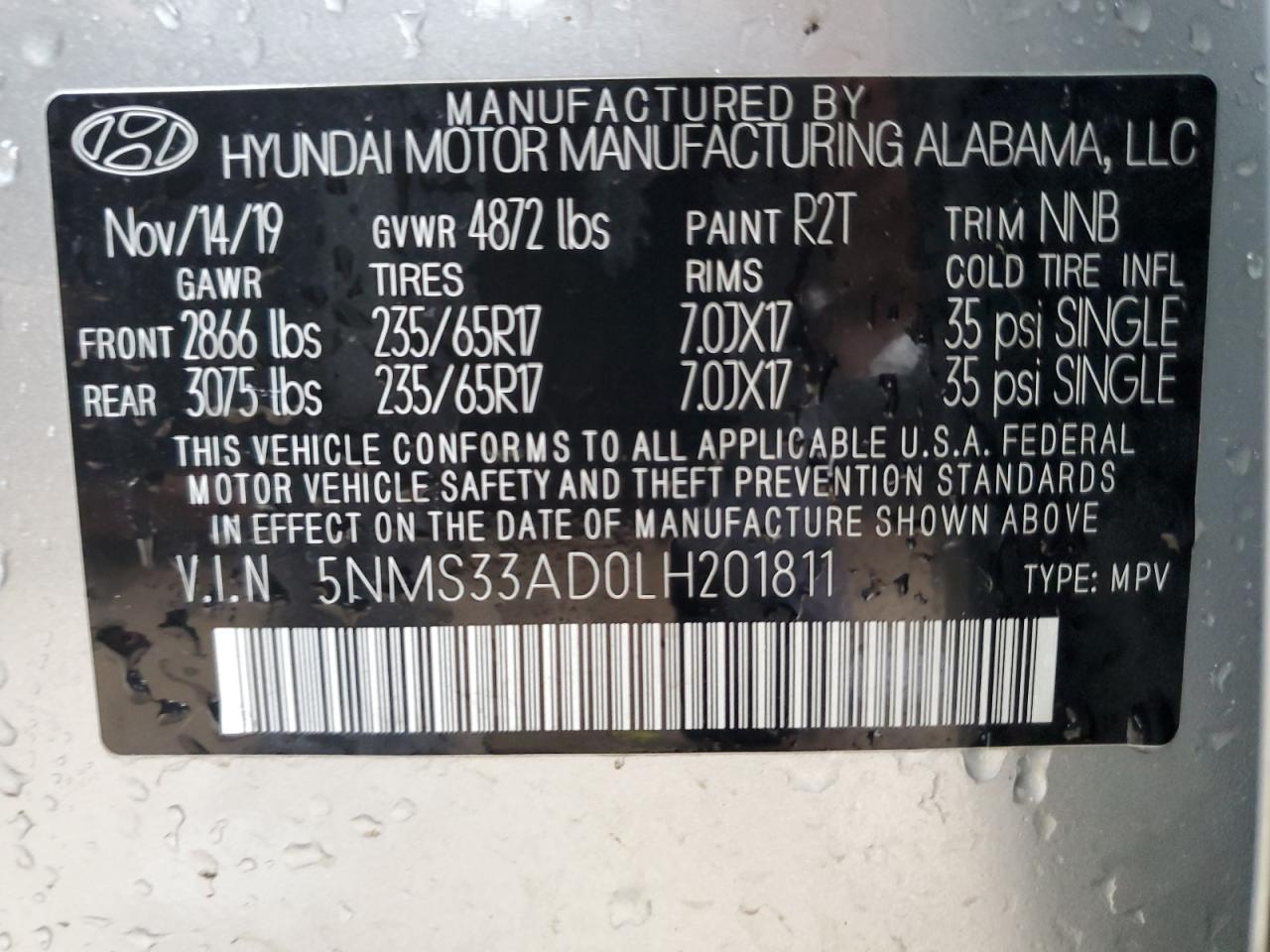 5NMS33AD0LH201811 2020 Hyundai Santa Fe Sel