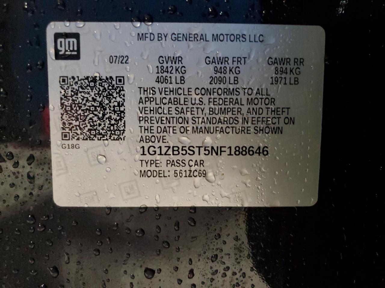 1G1ZB5ST5NF188646 CHEVROLET MALIBU 2022