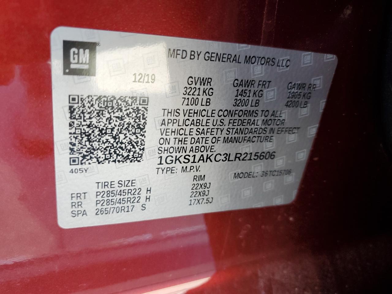 1GKS1AKC3LR215606 2020 GMC Yukon Sle