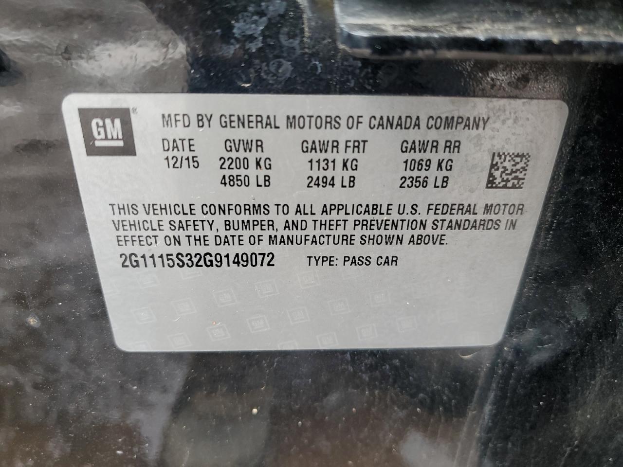 2G1115S32G9149072 CHEVROLET IMPALA 2016
