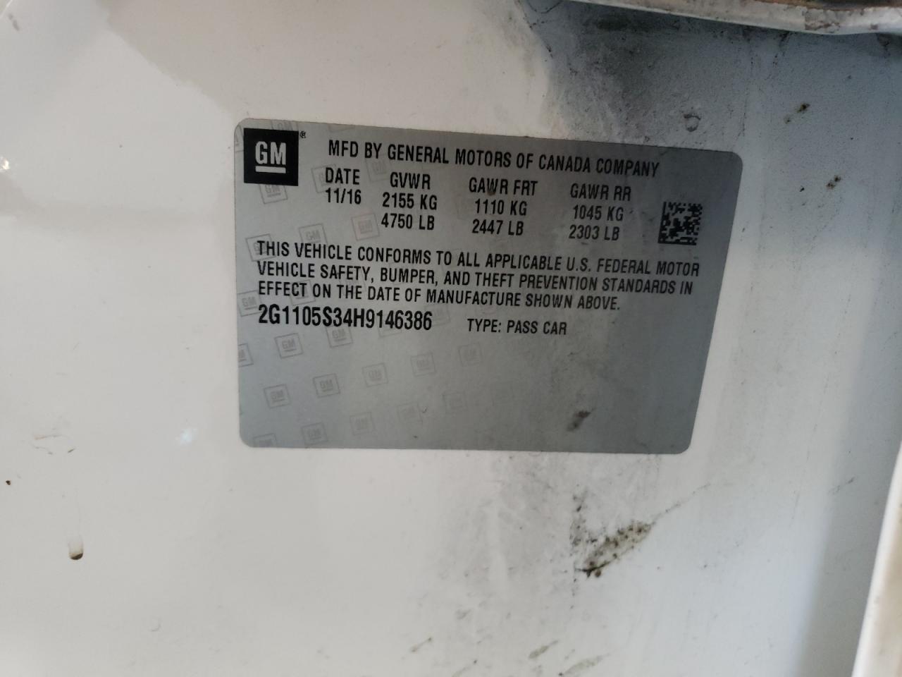 2G1105S34H9146386 CHEVROLET IMPALA 2017