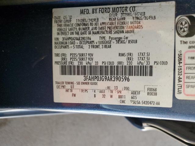 2010 Ford Fusion Sel VIN: 3FAHP0JG9AR390596 Lot: 50103364