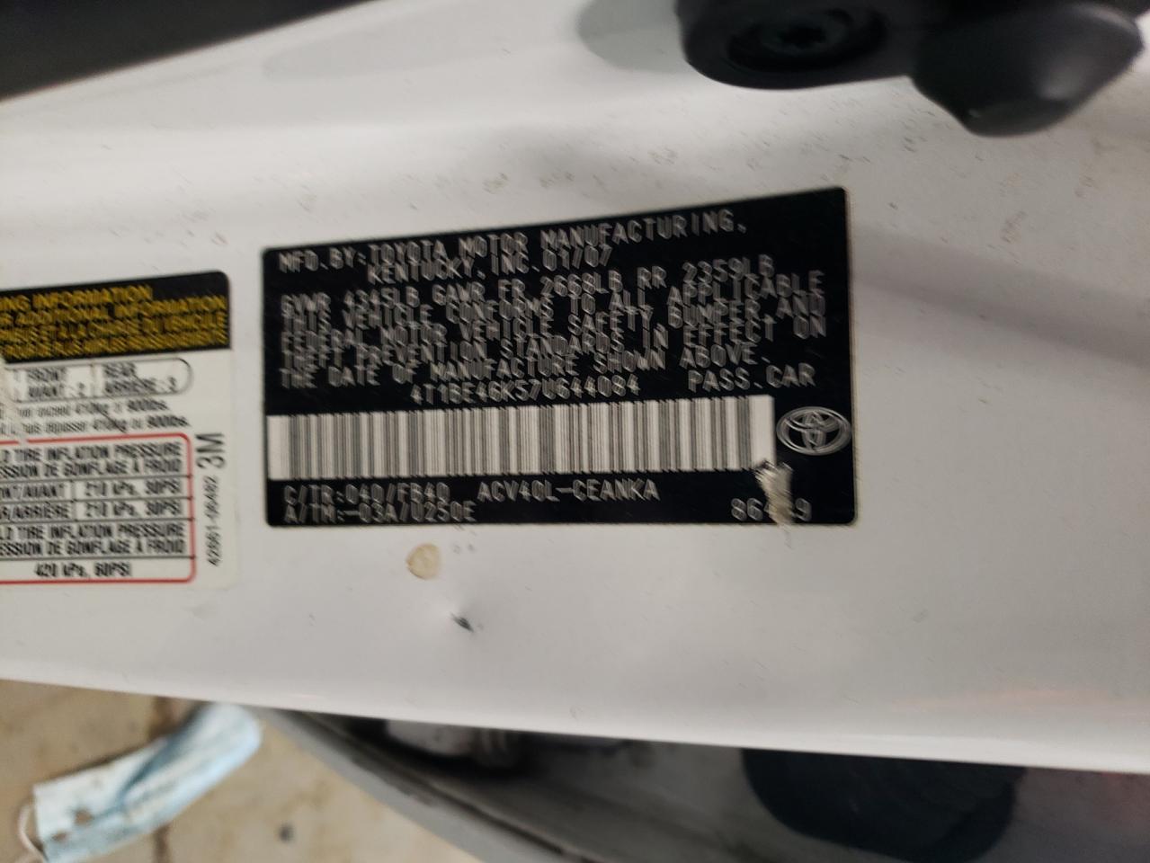 4T1BE46K57U644084 2007 Toyota Camry Ce