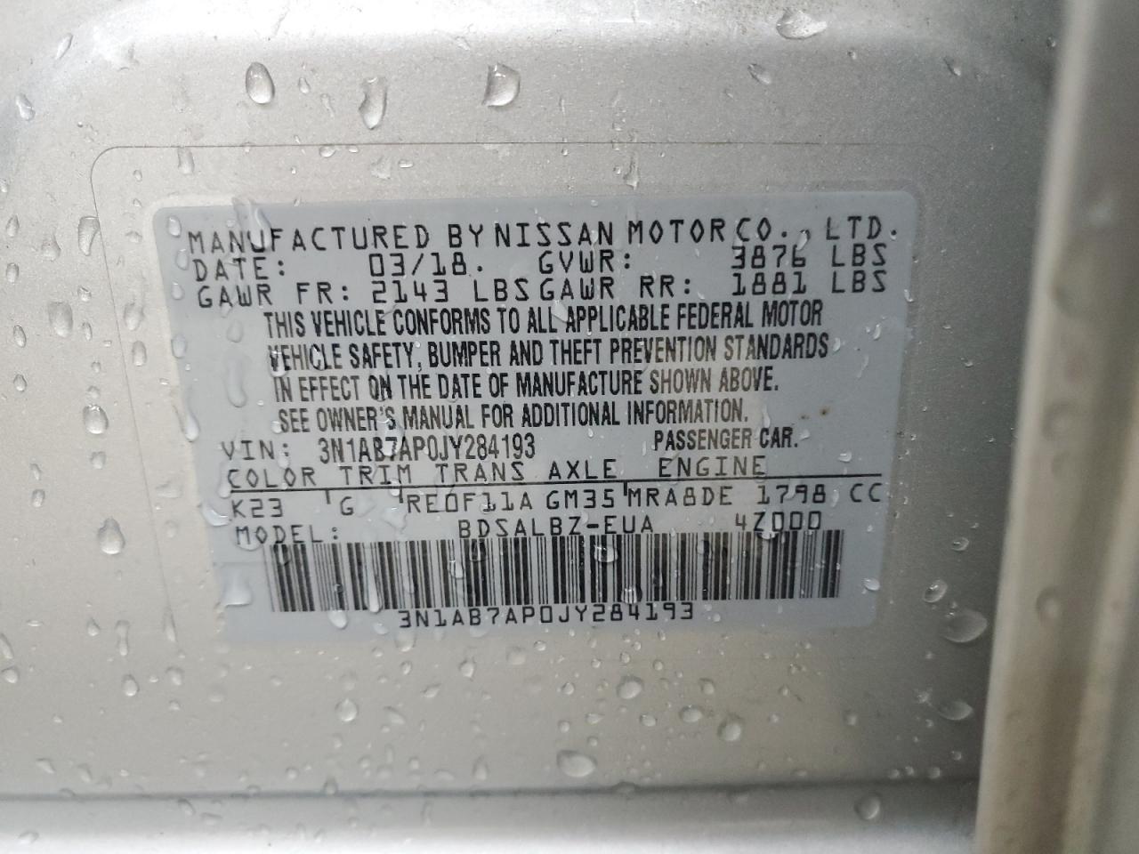 3N1AB7AP0JY284193 NISSAN SENTRA 2018