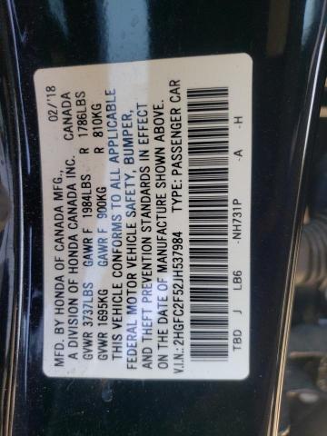 2018 Honda Civic Lx VIN: 2HGFC2F52JH537984 Lot: 51072164