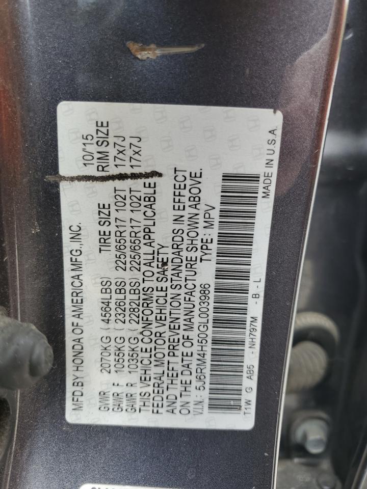 5J6RM4H50GL003986 HONDA CRV 2016