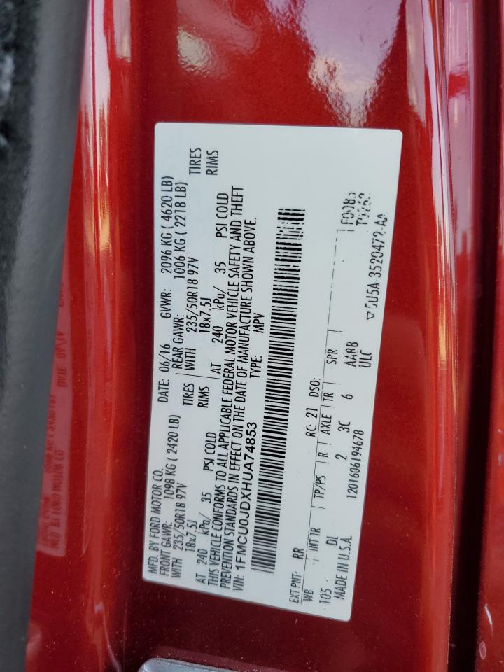 1FMCU0JDXHUA74853 FORD ESCAPE 2017