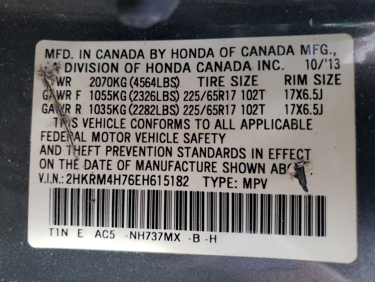 2HKRM4H76EH615182 2014 Honda Cr-V Exl