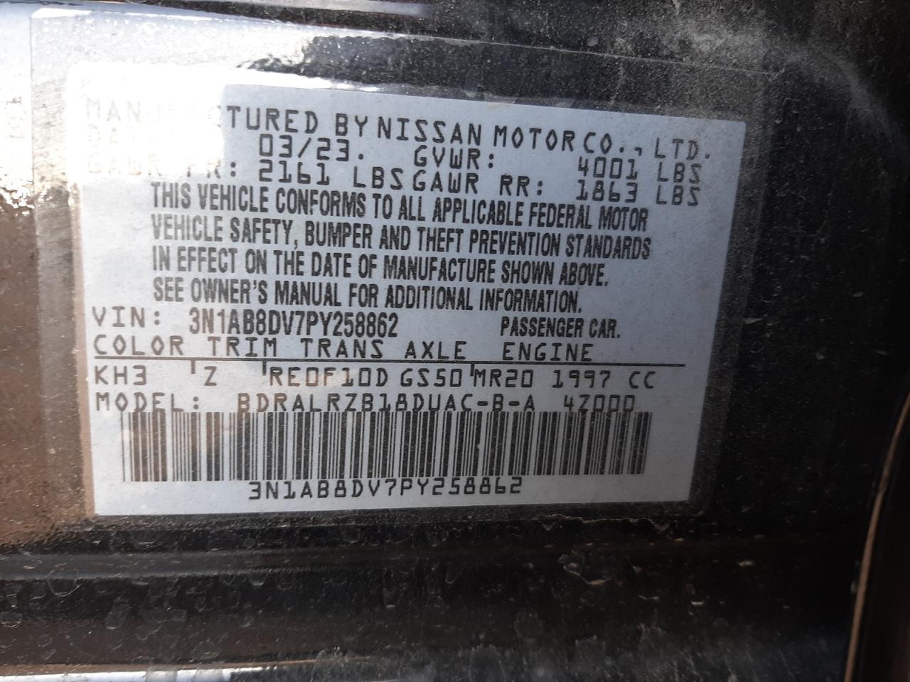 3N1AB8DV7PY258862 NISSAN SENTRA 2023