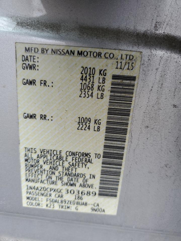 1N4AZ0CPXGC303689 NISSAN LEAF 2016