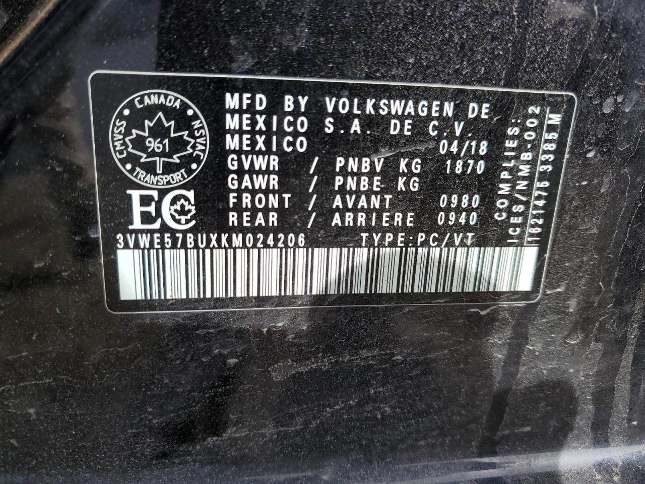 3VWE57BUXKM024206 2019 Volkswagen Jetta Sel