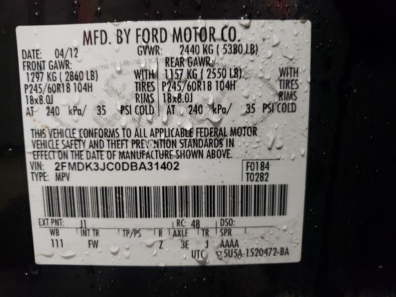 2FMDK3JC0DBA31402 2013 Ford Edge Sel