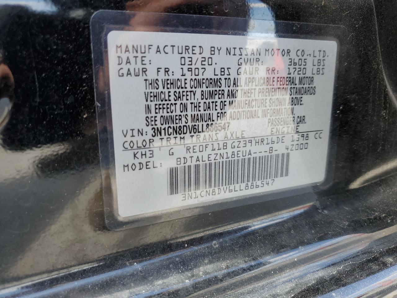 3N1CN8DV6LL886547 2020 Nissan Versa S