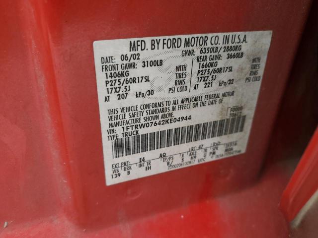 2002 Ford F150 Supercrew VIN: 1FTRW07642KE04944 Lot: 49199904