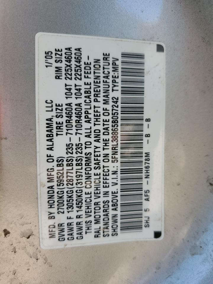 5FNRL38865B057242 2005 Honda Odyssey Touring