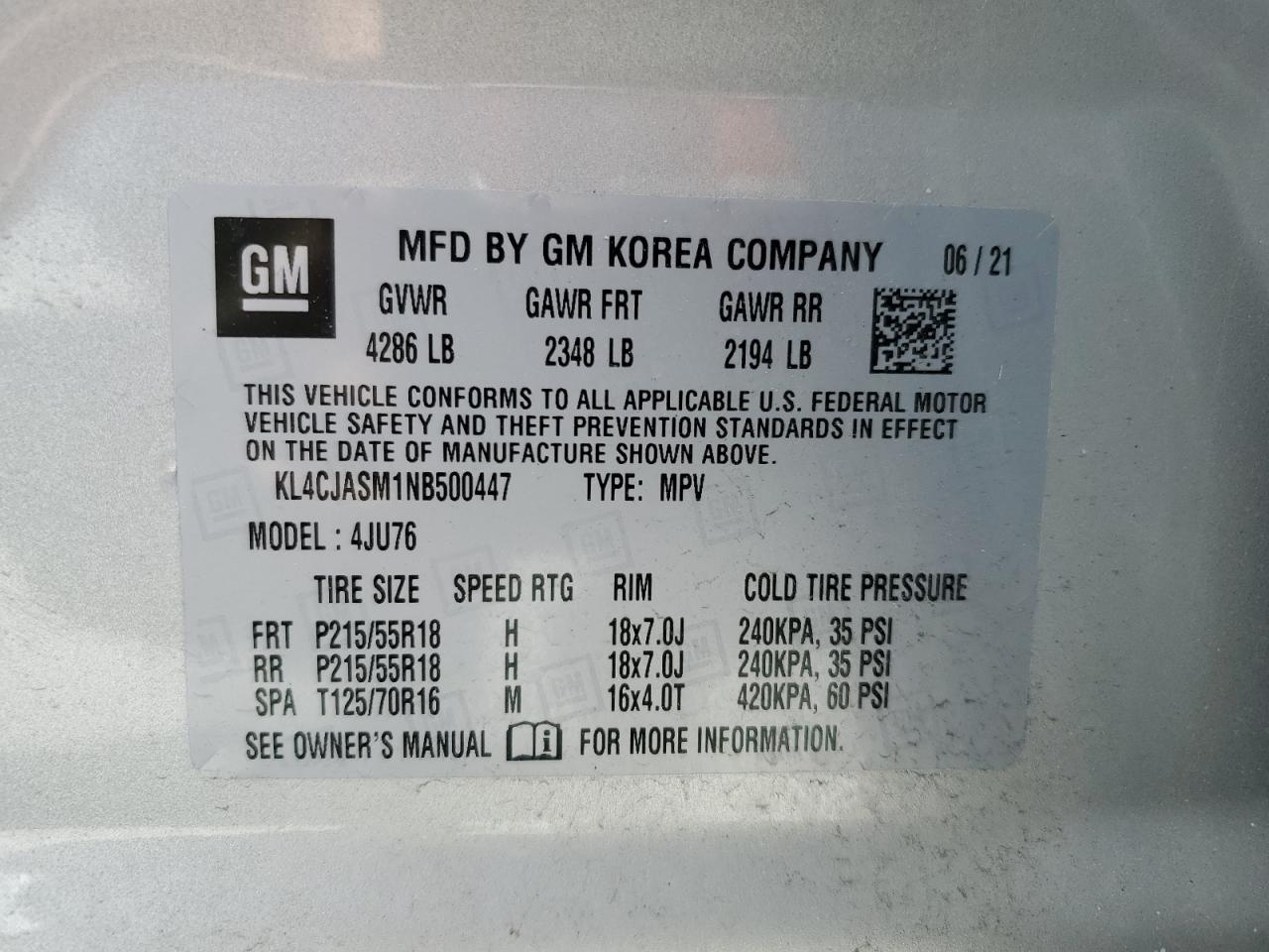 KL4CJASM1NB500447 2022 Buick Encore Preferred