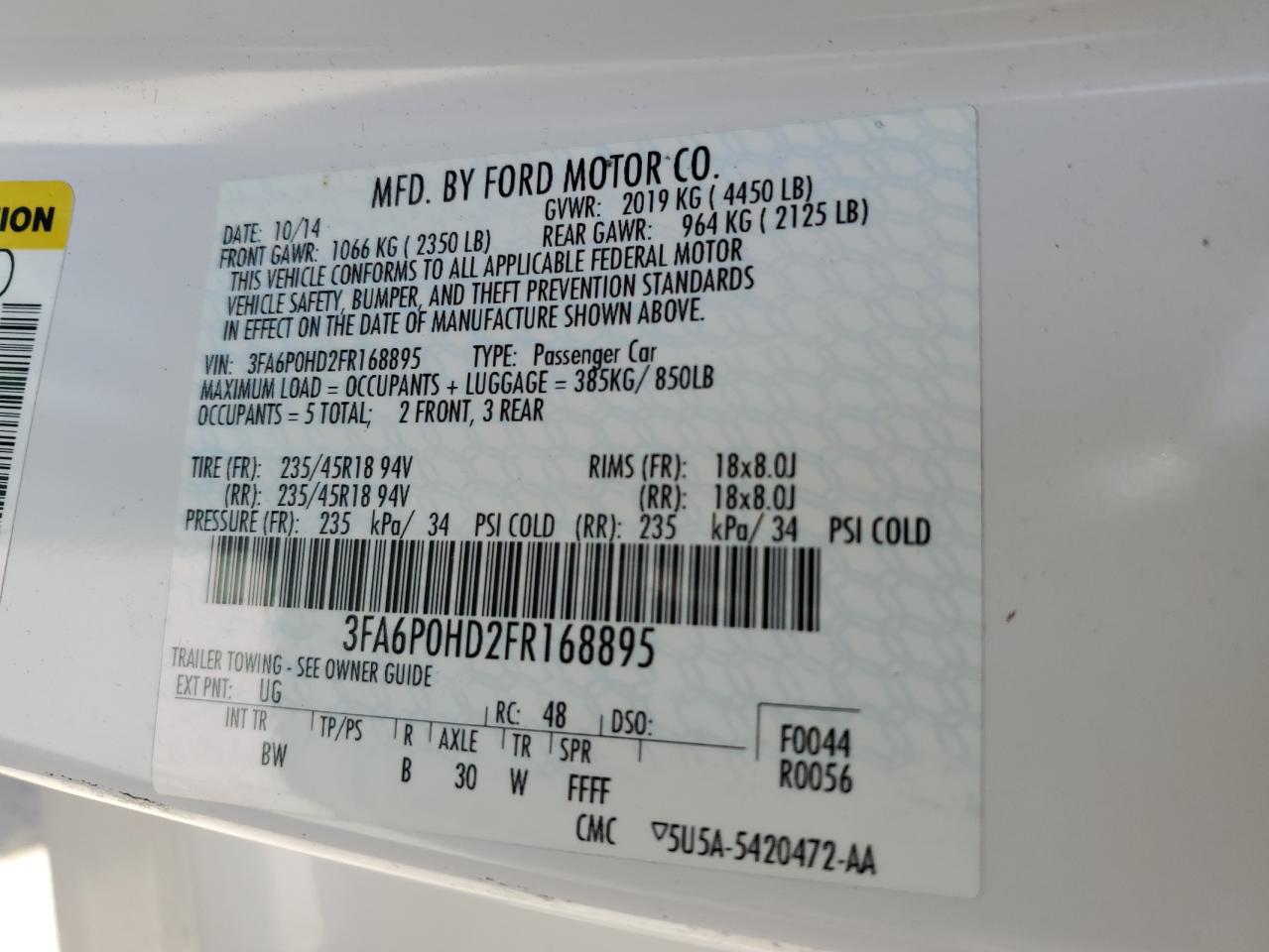 3FA6P0HD2FR168895 2015 Ford Fusion Se