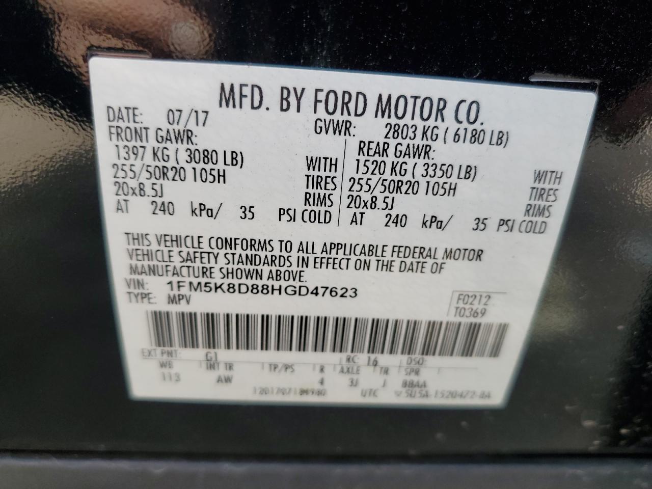 1FM5K8D88HGD47623 FORD EXPLORER 2017