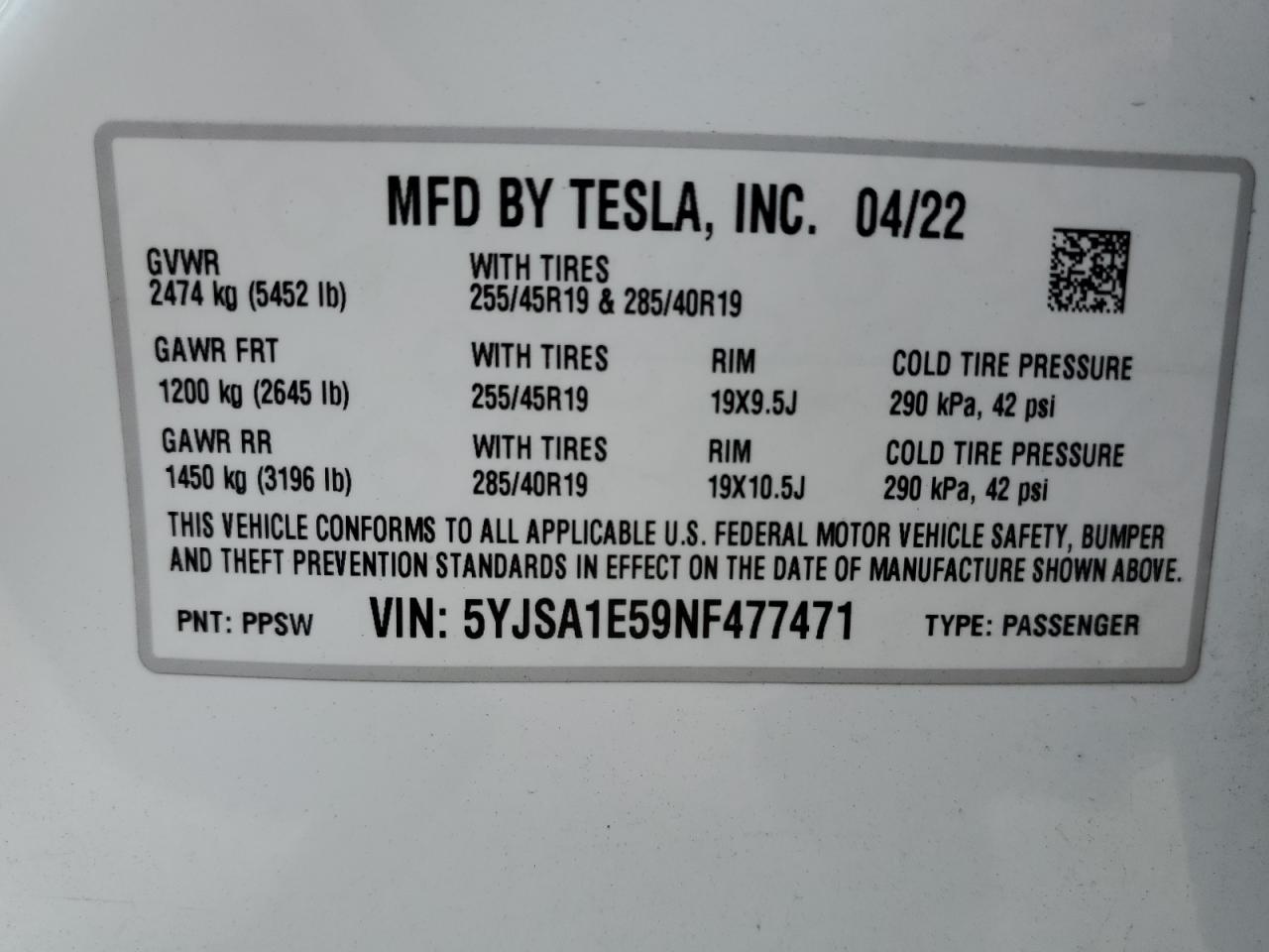 5YJSA1E59NF477471 2022 Tesla Model S