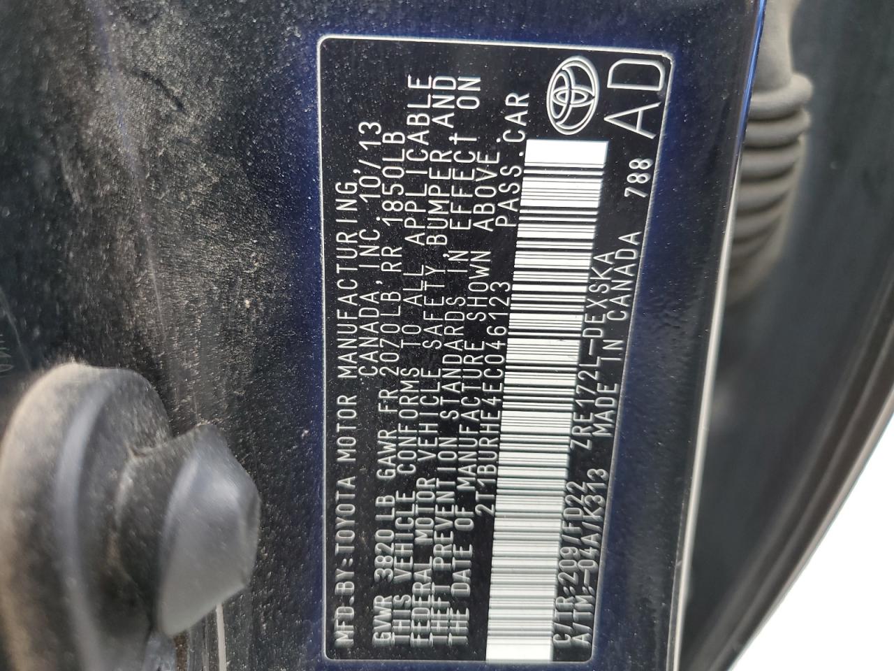 2T1BURHE4EC046123 2014 Toyota Corolla L