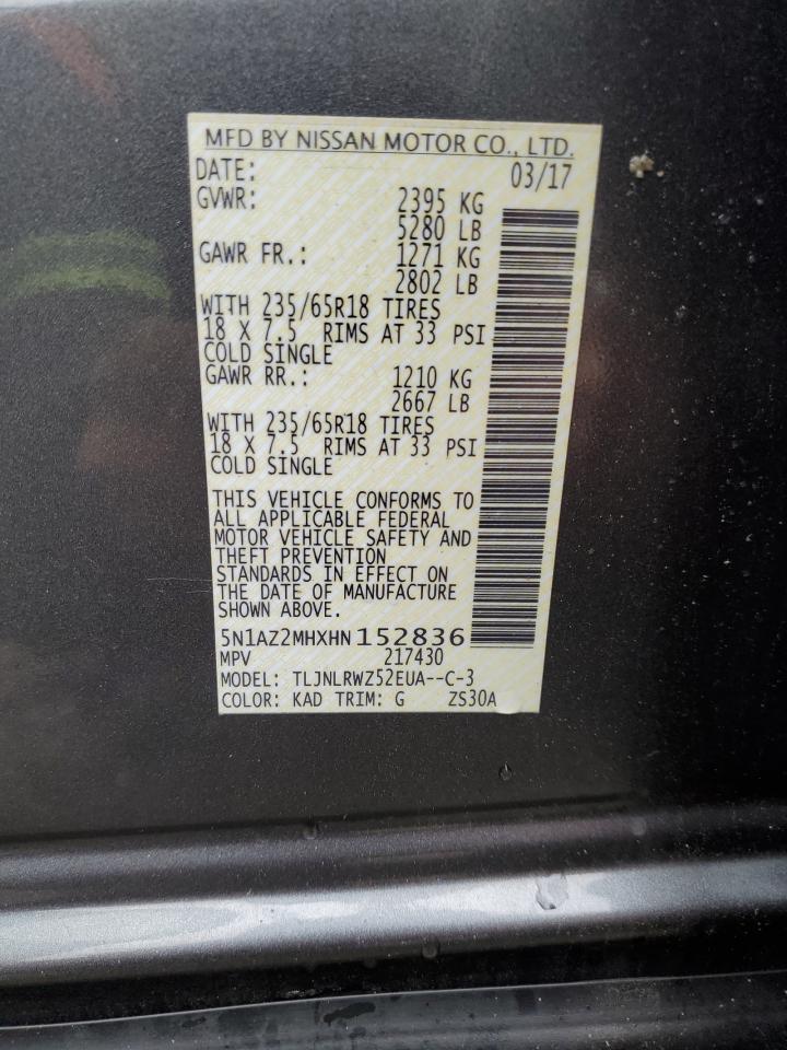 5N1AZ2MHXHN152836 NISSAN MURANO 2017