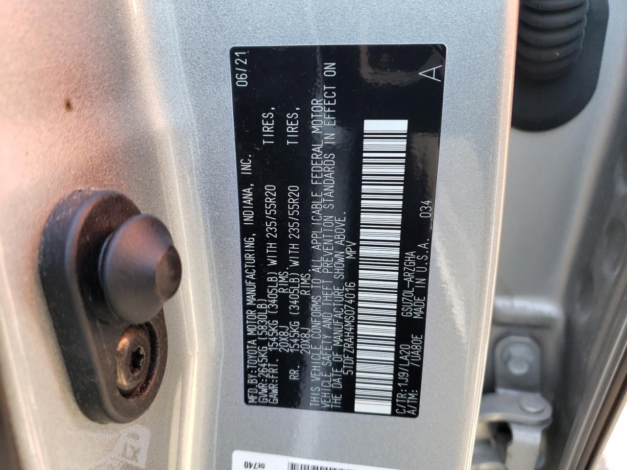 5TDFZRAH4MS074016 2021 Toyota Highlander Platinum